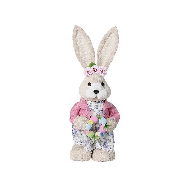 Coelha Decorativa Sortido Floral Rosa 46cm