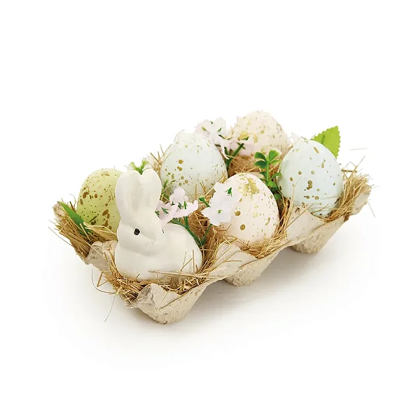 Cartela Mini Ovos Decorativos com Folhas 10x15cm – Para Cestas e Arranjos de Páscoa