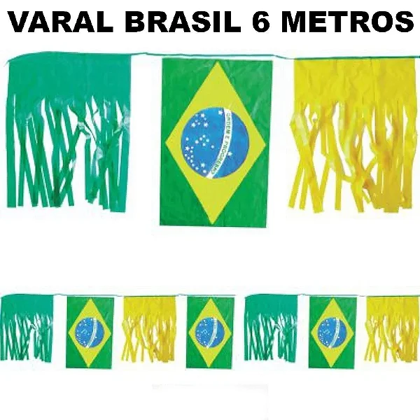 Varal Bandeirão do Brasil com Franja 6 Metros – 8 Bandeiras Plásticas