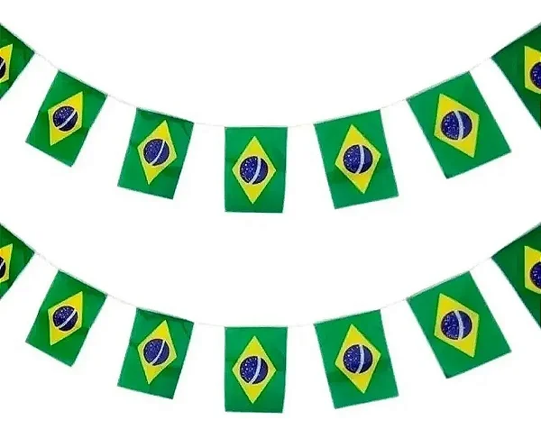 Varal de Bandeiras do Brasil 3,5m com 12 Bandeiras em Poliéster