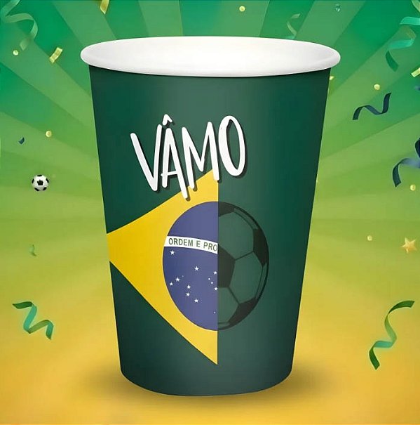 Copo de Papel Brasil “Vamô Brasil” 330ml – 8 Unidades