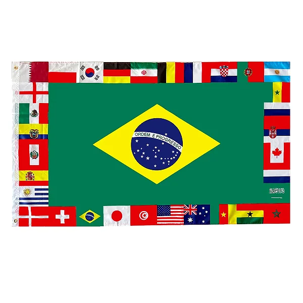 Bandeira Premium Brasil e Nações Oficial Copa 150x90cm – 100% Poliéster