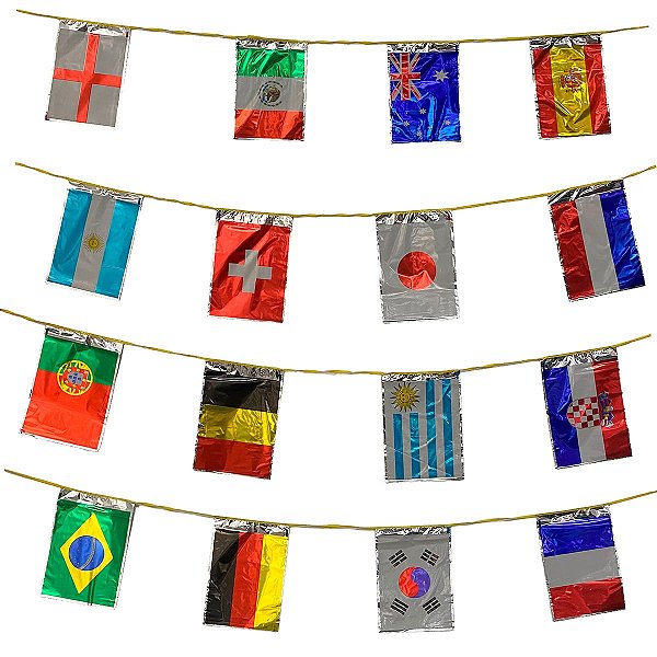 Bandeira Metalizada de Países 7m – 18 Bandeiras Coloridas