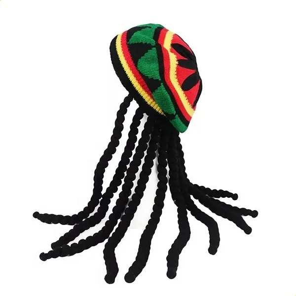 Chapéu Reggae Colorido Rasta com Peruca Dreadlock – Acessório para Fantasias