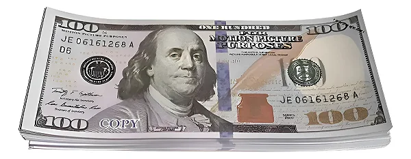 Notas de Dólar Falso Sem Valor – Tamanho Real para Decoração e Brincadeiras