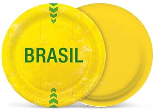 Prato de Festa Brasil Copa do Mundo 18cm – Papel Cartão Laminado | 8 Unidades