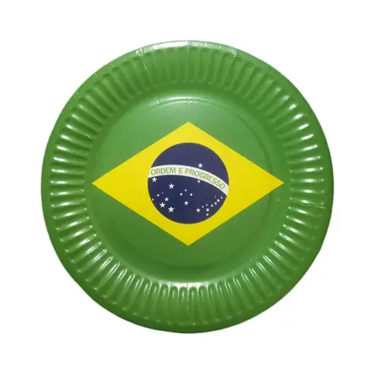 Prato de Papel Brasil 18cm – Estampa Bandeira do Brasil | 10 Unidades