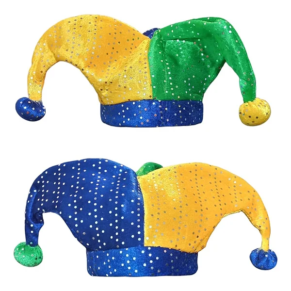 Chapéu Bobo da Corte Três Pontas com Lantejoula Verde, Amarelo e Azul – 1 Unidade