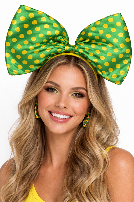 Tiara Cetim Arco Brasil com Laço Gigante 56cm – Verde e Amarelo para Torcida