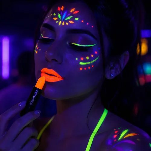 Batom Fluorescente para Festa Neon Laranja – Cor Vibrante e Acabamento Cremoso