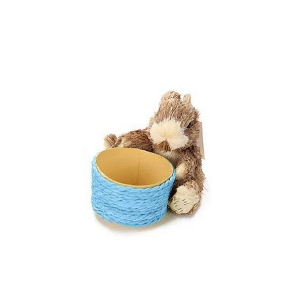 Enfeite de Páscoa Coelho com Cestinha Azul 12cm – Decoração Fofa