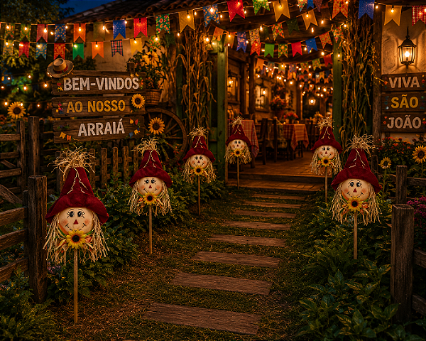 Espeto para Jardim Cabeça de Espantalho 52cm – Enfeite Decorativo para Festa Junina