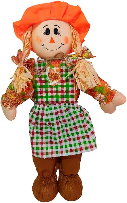 Espantalho Menina para Decoração Junina 63cm com Base – Colorido