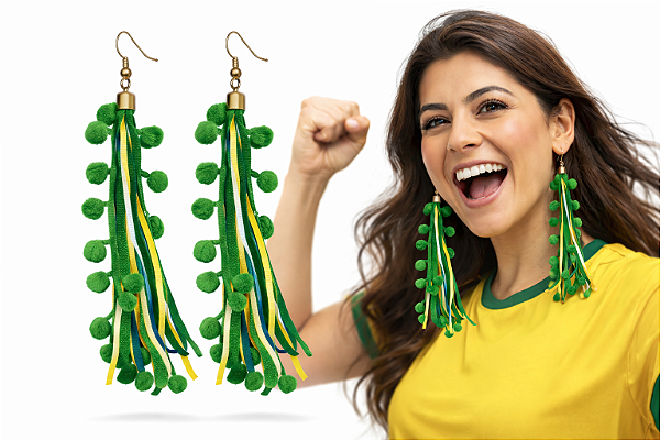 Brinco do Brasil Verde, Amarelo e Azul (Par) – Acessório de Torcida para Copa e Eventos Esportivos
