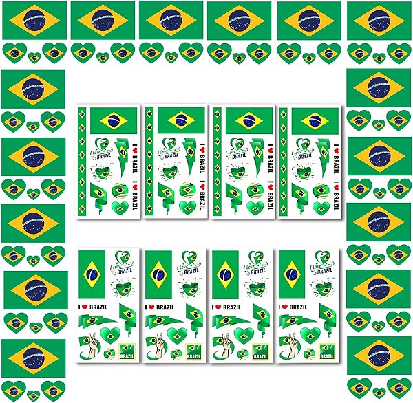 Adesivo Facial e Corporal Brasil – Cartelas Sortidas para Torcida e Festas