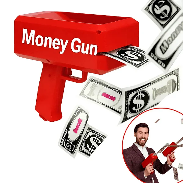 Lança Notas Money Gun Super Festa Luxo – Lançador de Dinheiro com 100 Notas