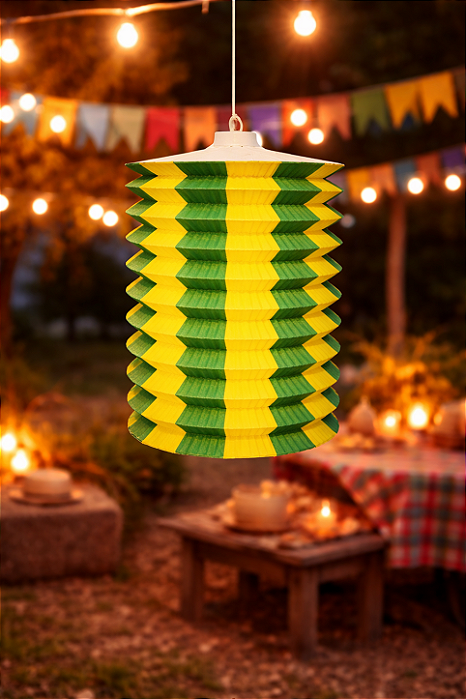 Lanterna Sanfonada de Papel Decorativa 16cm – Verde e Amarelo