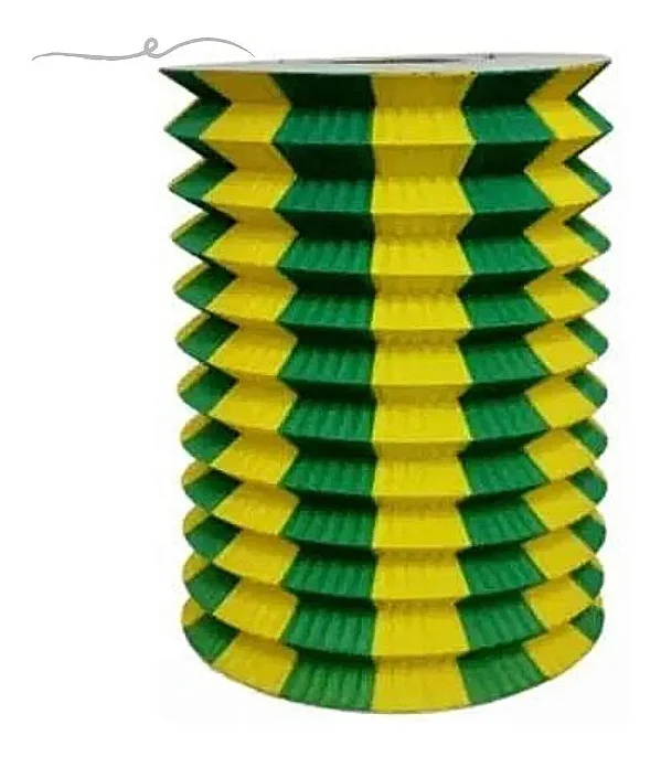 Lanterna Sanfonada de Papel Decorativa 16cm – Verde e Amarelo