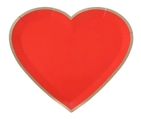 Prato de Papel Coração Vermelho com Borda Dourada 18cm – 8 Unidades