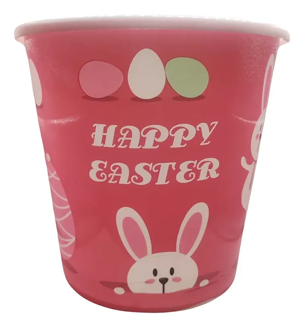 Balde de Pipoca Caça Ovos Feliz Páscoa Rosa 17,5x17cm