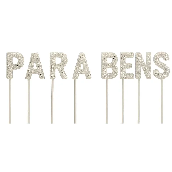 Vela Decorativa "Parabéns" Branca 8cm para Bolo de Aniversárario