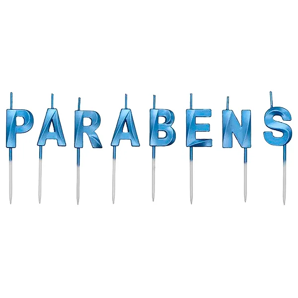 Vela Design "Parabéns" Azul 8cm para Bolo de Aniversário