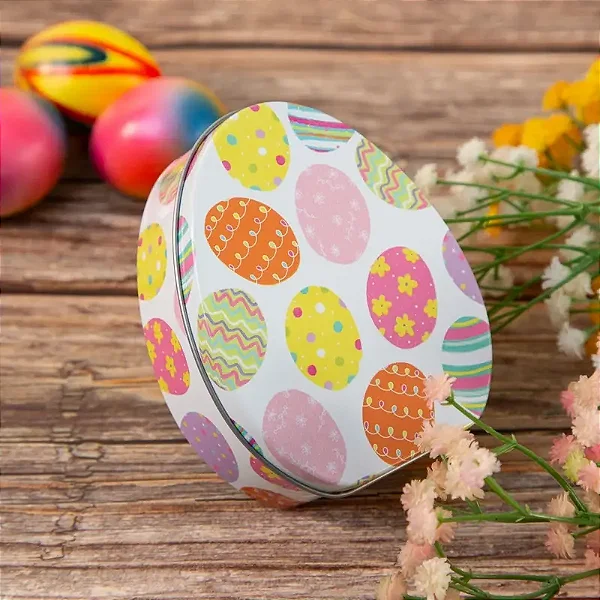 Lata de Metal Ovo de Páscoa Ovinhos Coloridos 11,5cm – Decorativa e para Presentear