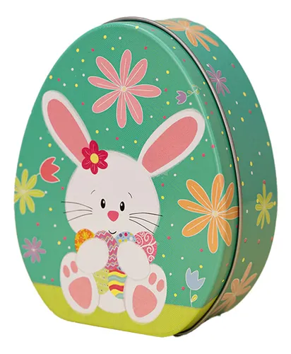 Lata de Metal Ovo de Páscoa Coelho Coloridos 11,5cm – Decorativa e para Presentear