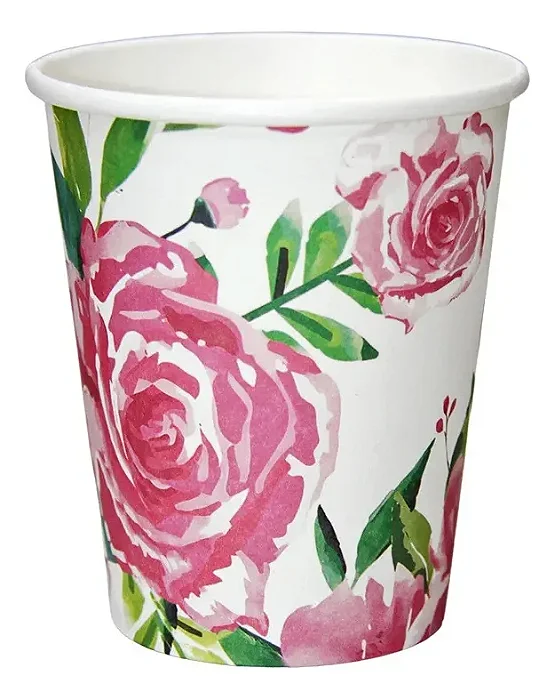 Copo de Papel Decorado Rosas 270ml – 10 Unidades