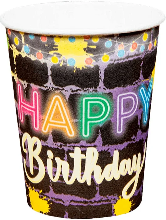 Copo de Papel Happy Birthday Preto 270ml – 10 Unidades
