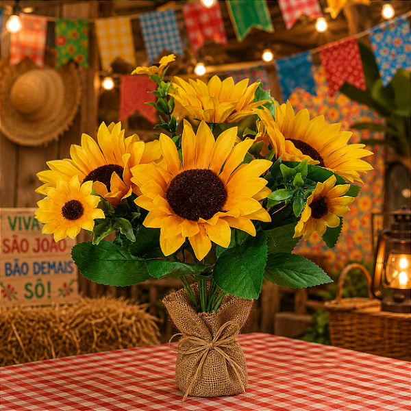 Buquê de Girassol Artificial Premium Amarelo – Flores Decorativas