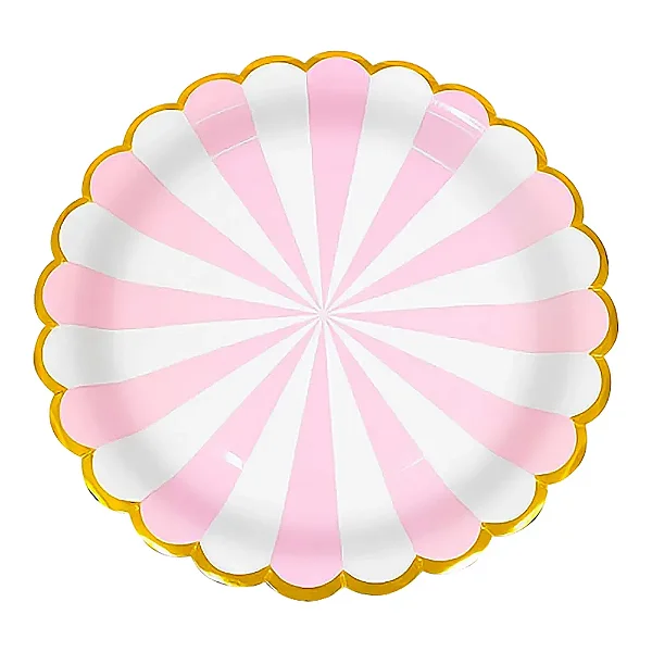 Prato de Papel Carrossel Rosa 18cm – Pacote com 8 Unidades