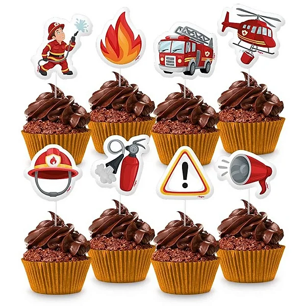 Picks Para Doces Festa Bombeiros 12cm - 8 Unidades