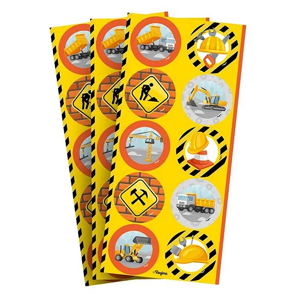 Adesivo Redondo Construção - 3 Cartelas Com 10 Adesivos Cada (30 Unidades)