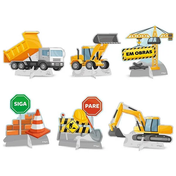 Decoração de Mesa Festa Construção em Papel Cartonado 20x15cm - 8 Unidades