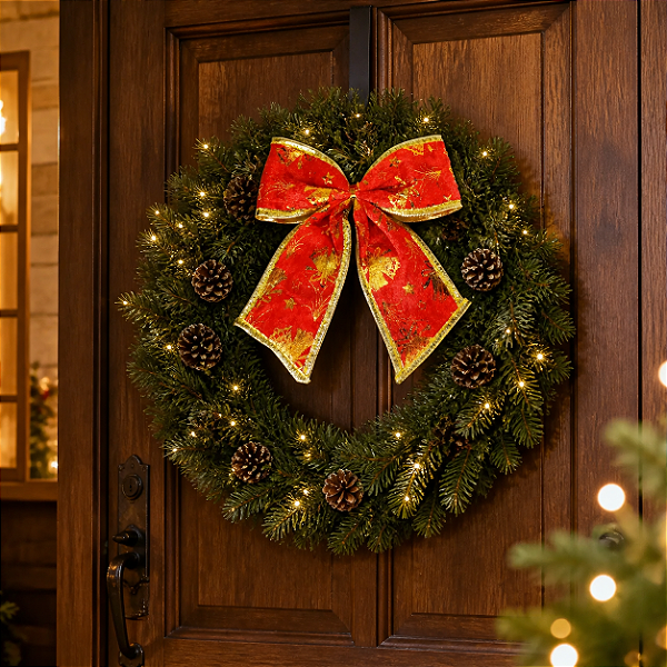 Enfeite Laço Natalino Vermelho 20cm – Decorativo para Árvore de Natal