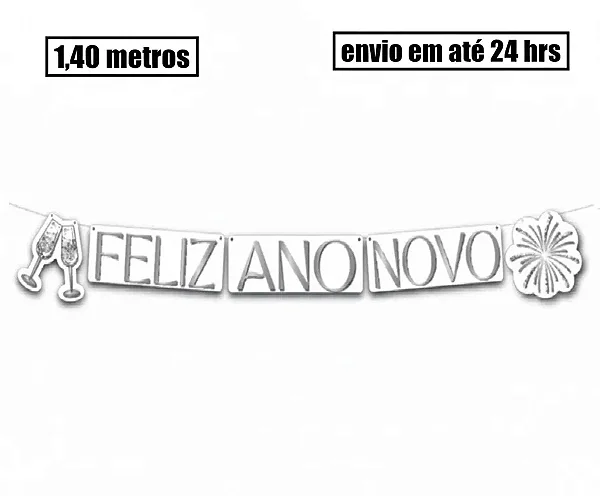 Faixa Decorativa Feliz Ano Novo Branca e Dourada 1,40m – Decoração de Réveillon