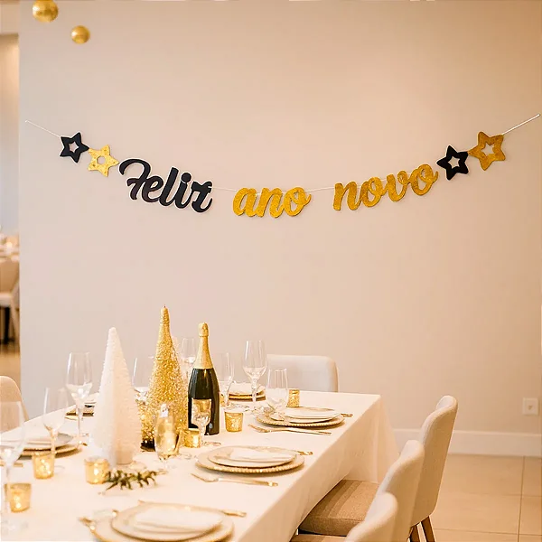 Faixa Ano Novo de Papel com Glitter 2m – Decoração de Réveillon