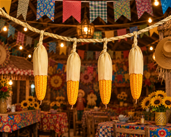 Enfeite Corda com Espigas de Milho para Festa Junina 47cm – Decoração Rústica