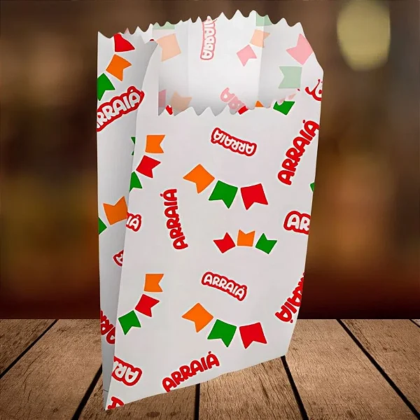 Saco de Papel para Pipoca Arraiá 7x14cm – Pacote com 50 Unidades