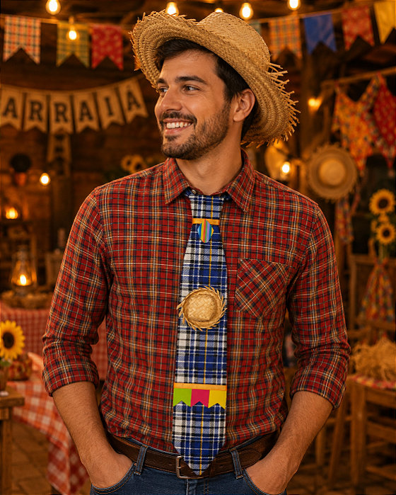Gravata Xadrez Festa Junina em Tecido – Arraiá São João 35x8cm