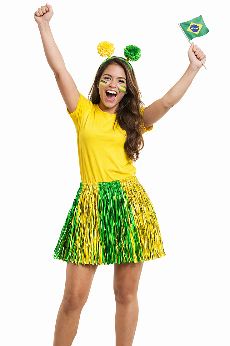Saia Metalizada Brasil Verde e Amarelo 40cm – Fantasia Torcedora