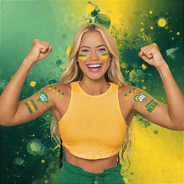 Tatuagem Temporária Copa do Mundo – 12 Unidades (2 Cartelas) Brasil