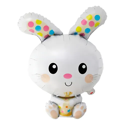 Balão Metalizado Coelho Branco Gigante 53x74cm – Flutua Com Gás Hélio