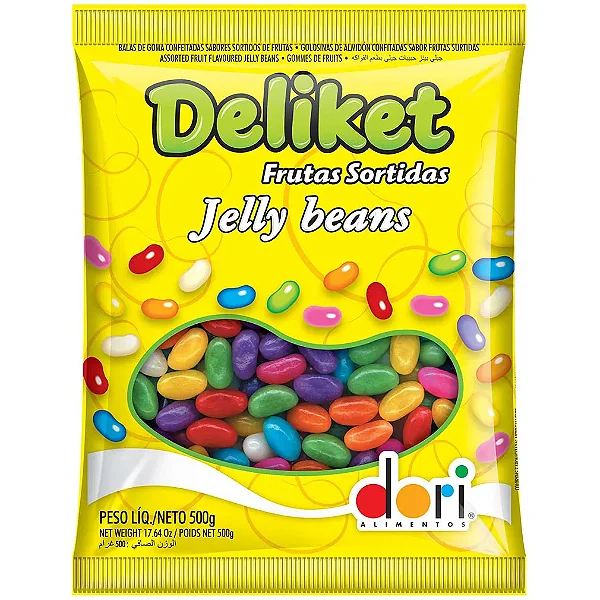 Display Bala de Goma Sortida 500g Deliket Jelly Beans Dori - Sabores Variados Coloridos