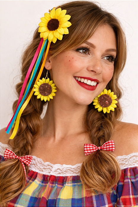 Brinco Girassol Par 6cm - Festa Junina Colorido Com Glitter