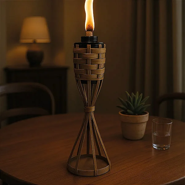 Tocha De Bambu 35cm Para Luau Decoração Lamparina De Mesa