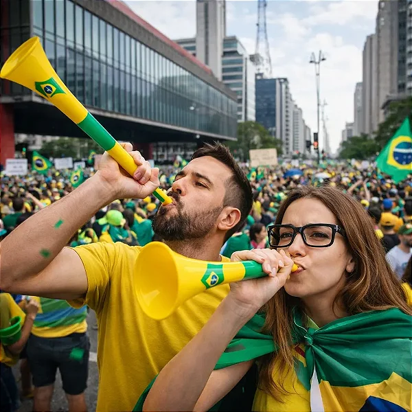 Corneta Vuvuzela Copa Do Mundo Verde E Amarelo 54cm Retrátil