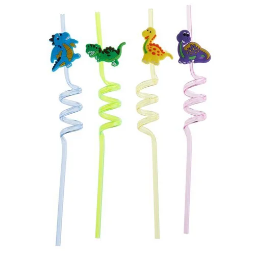 Canudo Espiral Divertido Dinossauros Sortido Com 4 Unidades
