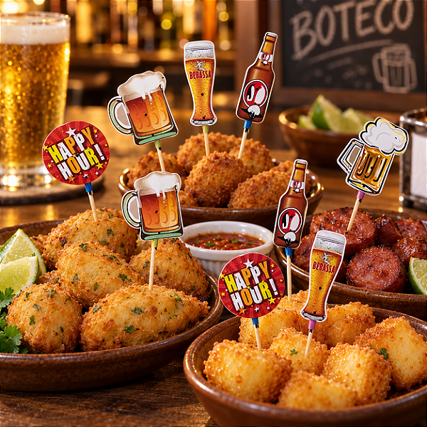 Palito Aperitivo Cerveja Happy Hour – Decorativo para Petiscos (10 Unidades)